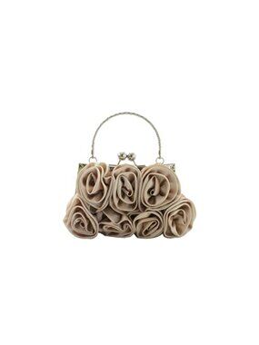 Satin Rose Shaped Clutch Evening Bag with Kiss Lock and Chain Strap